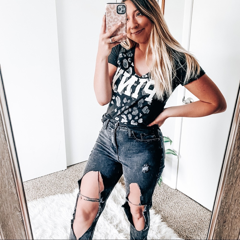 wild fable Black Distressed High-Waist Ripped Jeans